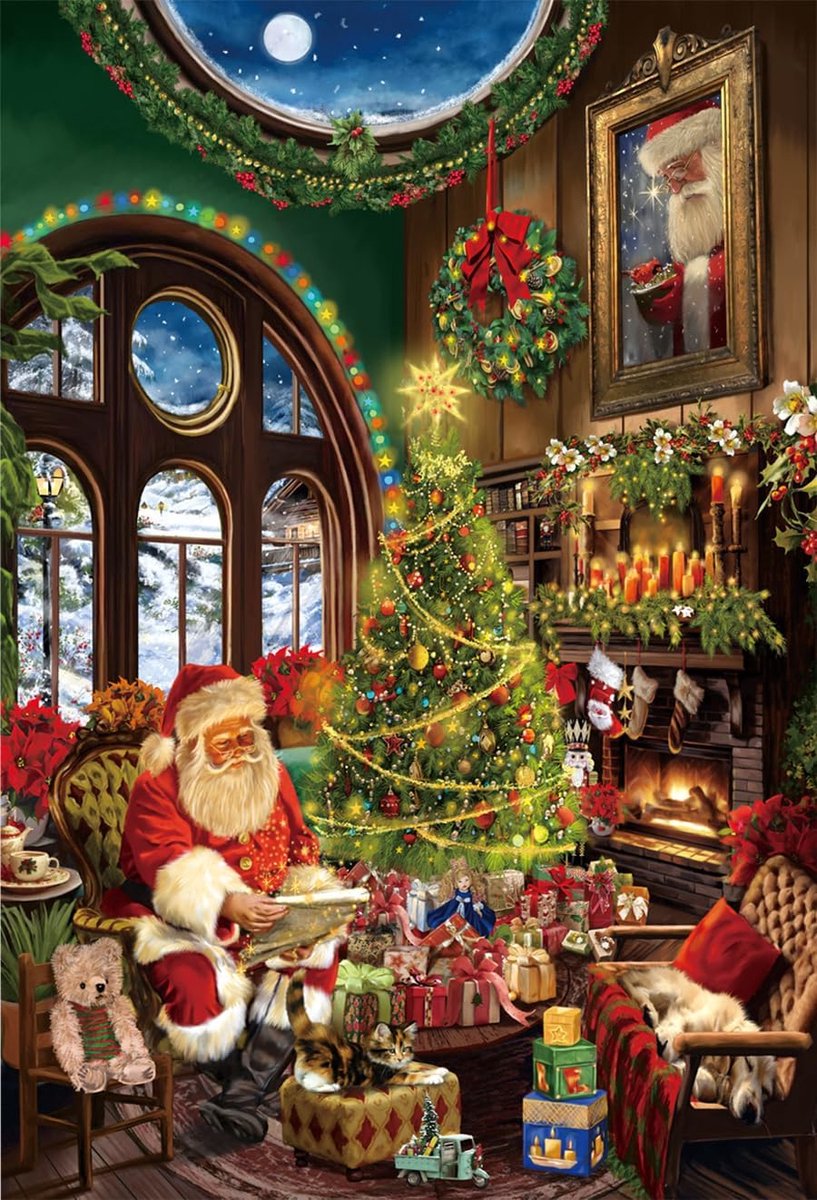 Kerstpuzzel Volwassenen - Legpuzzel Stukjes - Ontspannen Vrije Tijd - Milieuvriendelijk Karton - 1000 Stukjes - Kerstman Haard