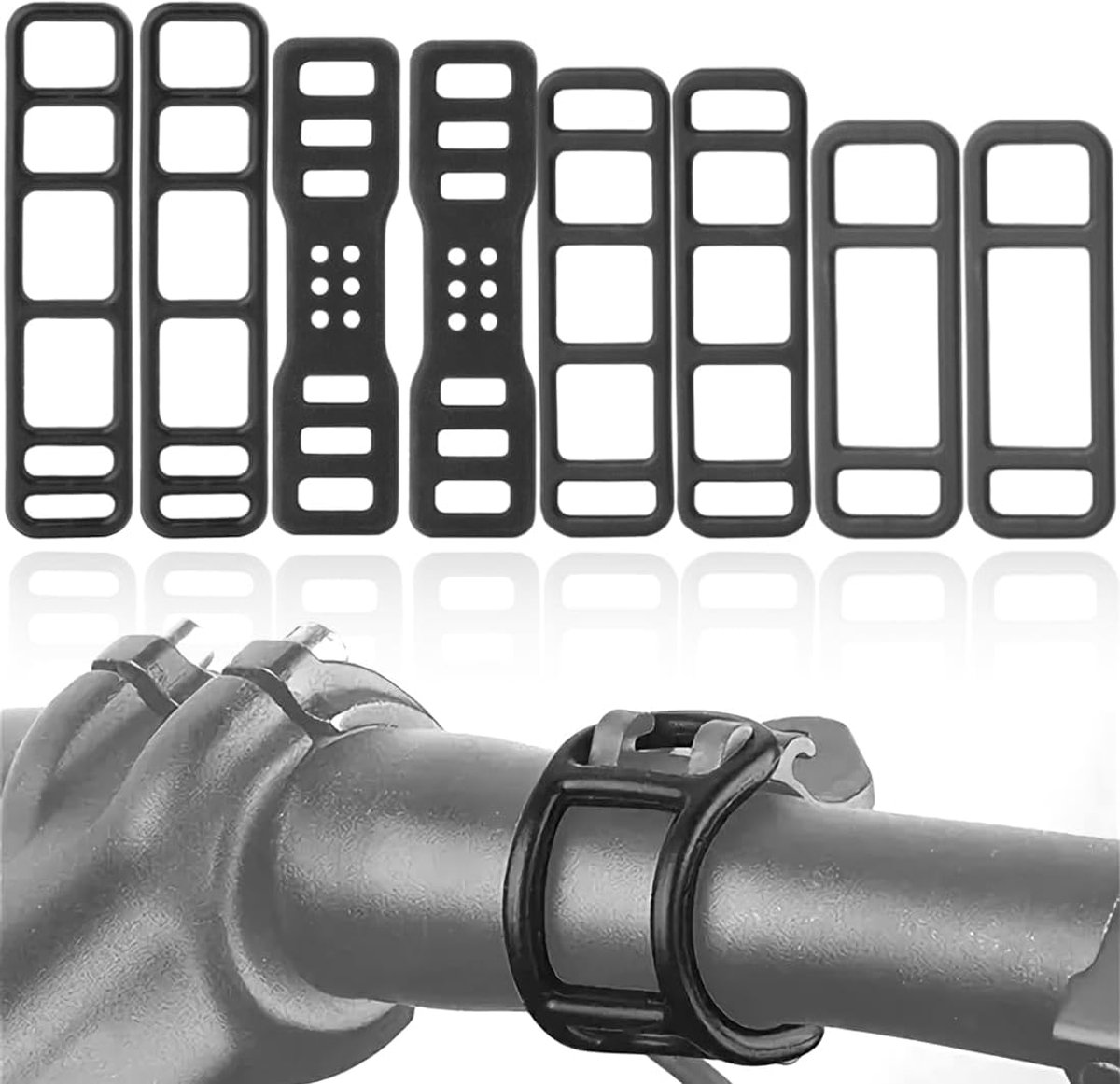 Fietslicht Elastiekjes - Fietsbanden Bevestiging - Fietsaccessoires Bevestigen - Duurzaam Siliconen Materiaal - 8 Stuks - Zwart