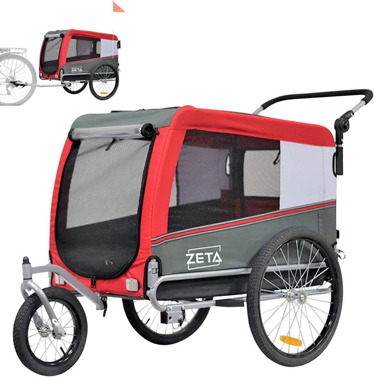 Fietsaanhanger Hondenbuggy - Dierenvervoer - Veilig Vervoer - Ombouwbaar - 85x50x60cm - Rood