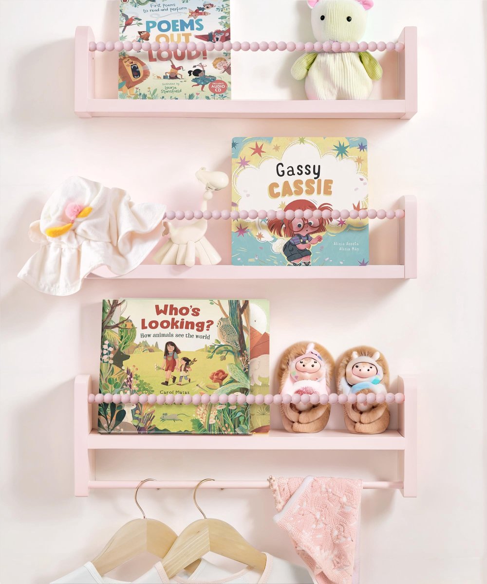 Dailygoods- Wandrek Houten Pareldesign - Kinderrek - Opbergplank - Wanddecoratie - Set van