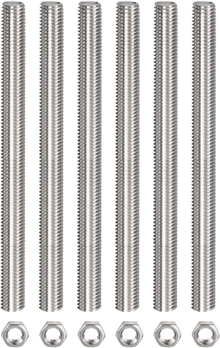 Dailygoods- Schroefdraadstang Compleet - M10 x 300 mm - 6 Zeskantmoeren - Roestvrij Staal - Duurzaam - Corrosiebestendig - Schroefset