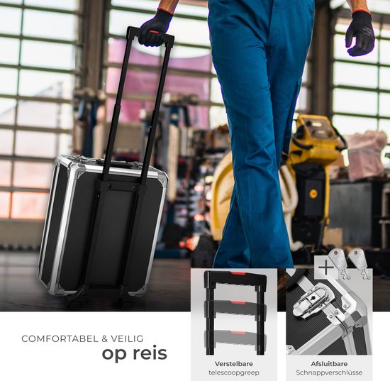 tectake® 1200-Delige Gereedschapskoffer - Gevuld - Gereedschapsset - Op Wielen - Gereedschapstrolley - Gereedschapskist met 4 Niveaus - Complete Gereedschap Set