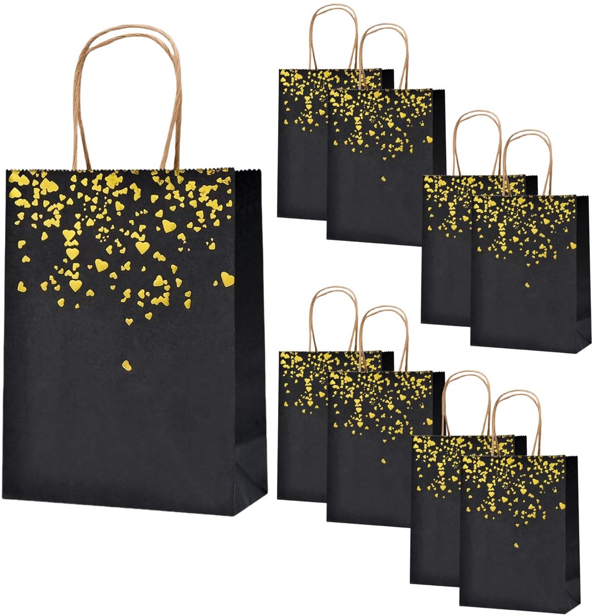 Dailygoods- Geschenkzakjes 20 Stuks - Herbruikbaar Kraftpapier - Zwart/Goud - Met Handvat - Voor Verjaardagen/Bruiloften - Afmetingen 21x15x8 cm - Cadeautas