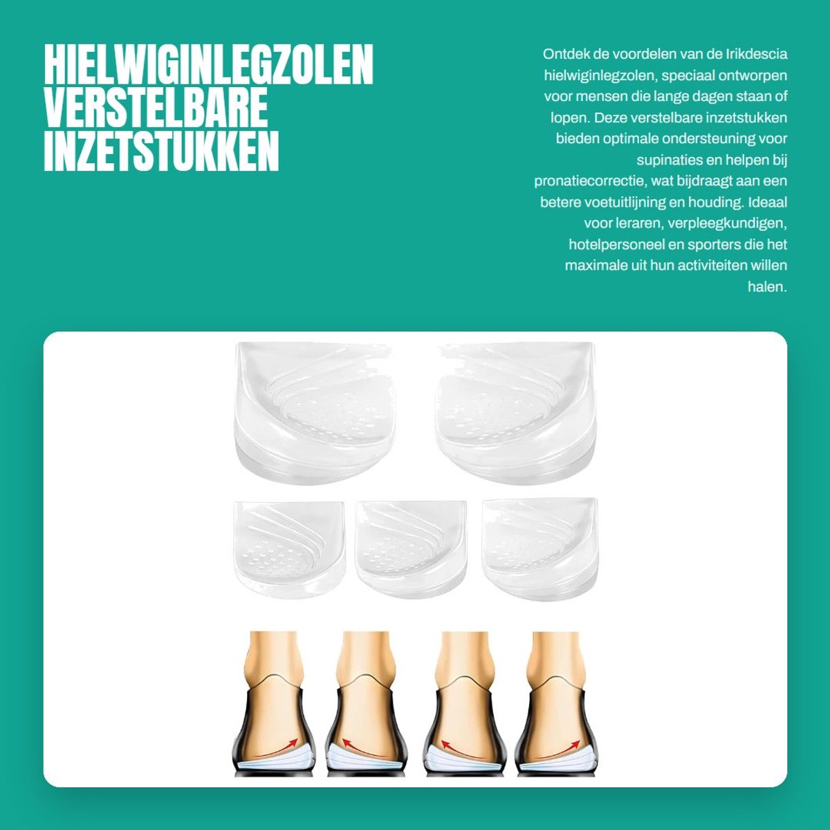 Dailygoods- Hielwiginlegzolen verstelbaar - Inzetstukken voor pronatiecorrectie - Orthopedisch voor gebogen benen - Voetuitlijning - Verbetering van loophouding - Verlichting van kniepijn - Inlegzolen