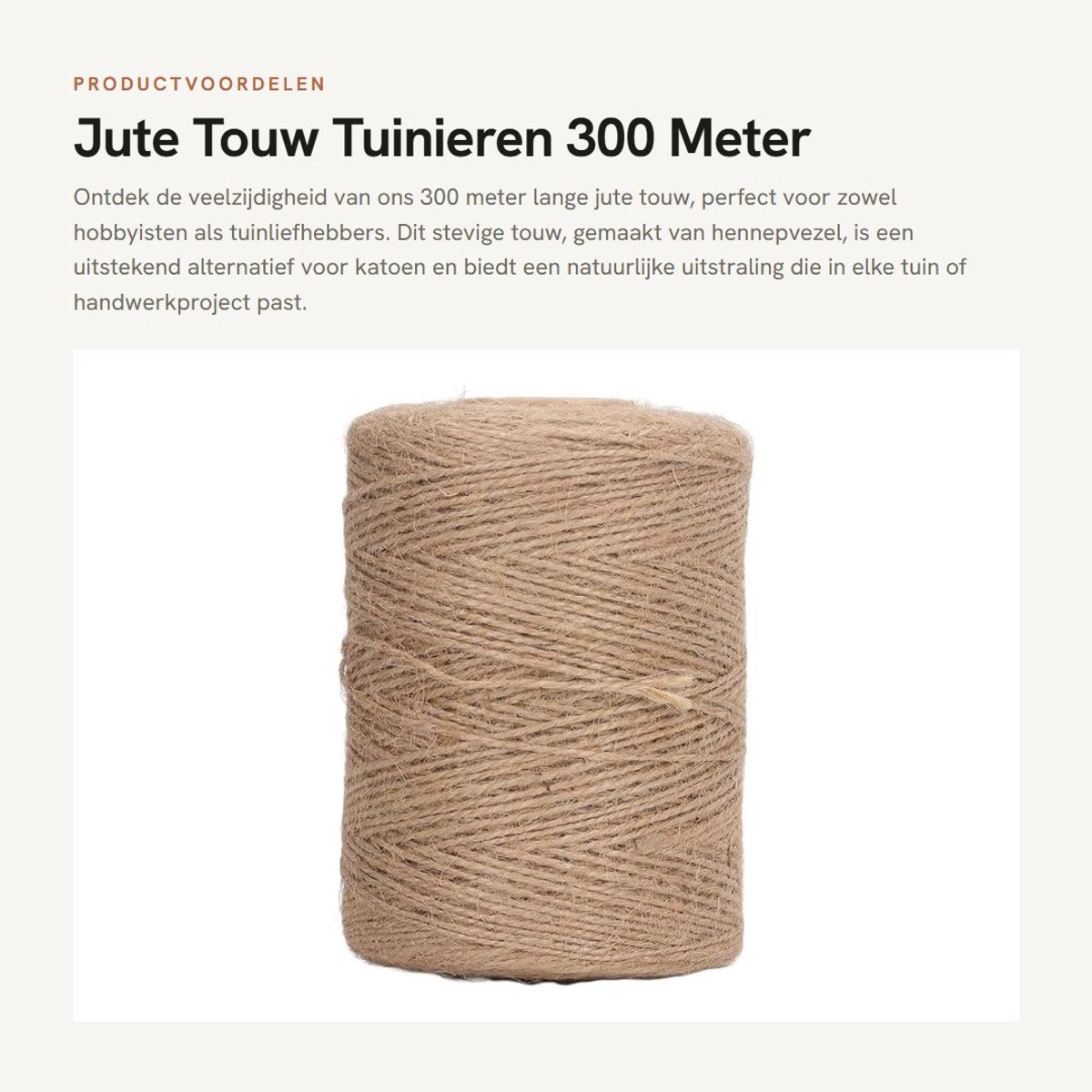 Dailygoods- Jute Touw 300 Meter - 2 mm - Hennep Touw - Bindtouw - Tuinieren - Ambachten - Ideaal voor knutselen - Tuin Touw