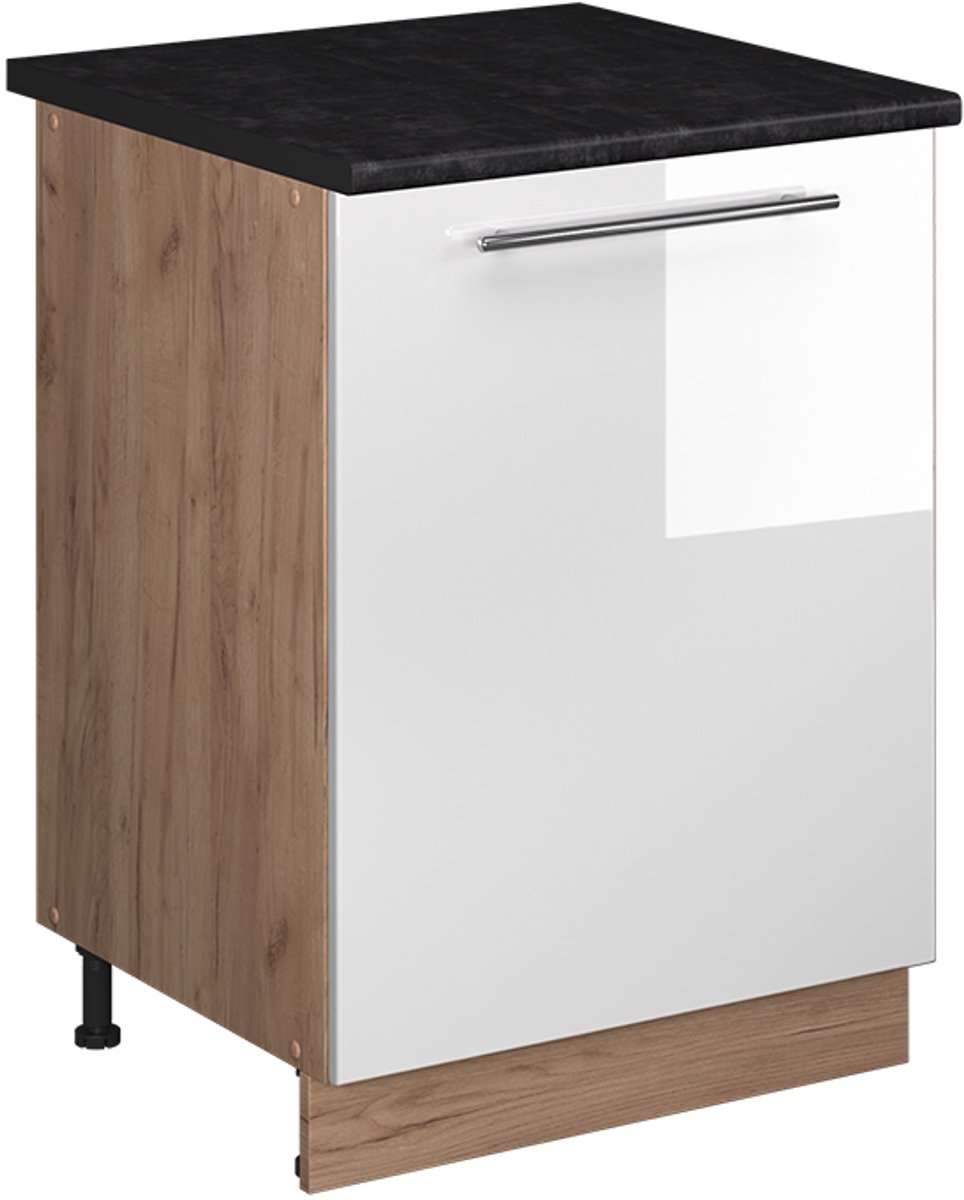 Vicco Keukenonderkast Fame-Line, Wit Hoogglans/Goudkleurig Eiken, 60 cm 1 deur met werkblad