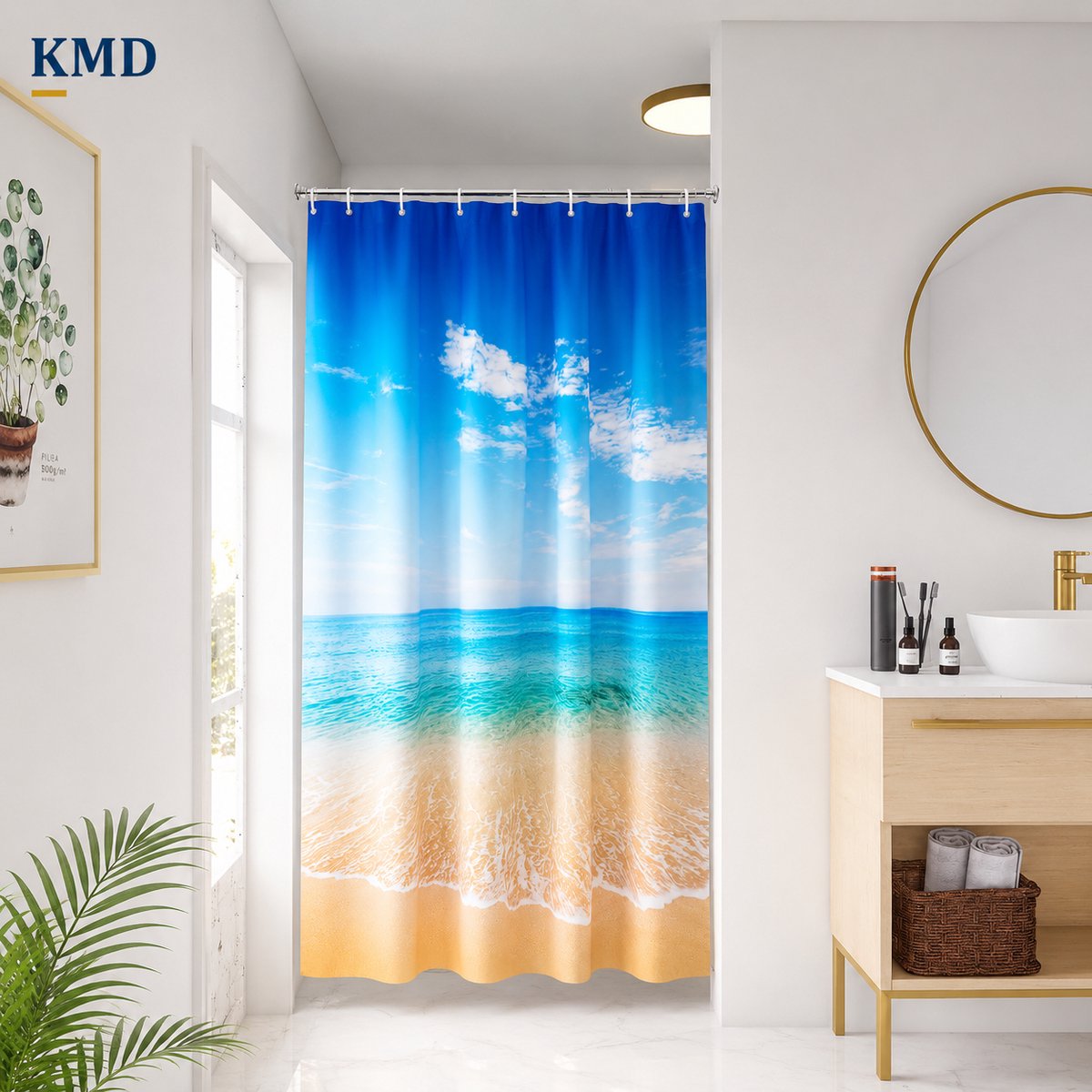 KMD Douchegordijn Oceaanblauw 120x200 cm - Schimmelbestendig Textiel met Metalen Ringen - Machinewasbaar