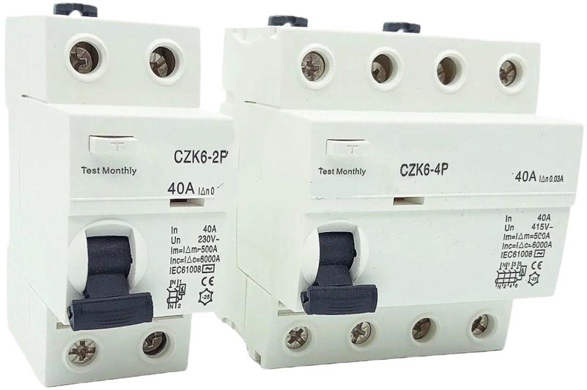 Aardlekschakelaar - Stroomonderbreker - Veilige Stroomkring - 2-polig 16A - 10mA 30mA - Grijs