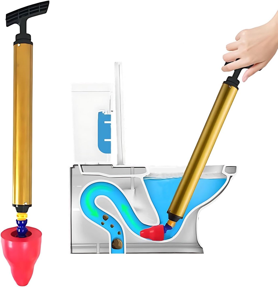 Ontstopper Pomp - Hogedruk Ontstopper - Afvoer Reinigen - 180° Roterende Kop - 59 cm - Grijs