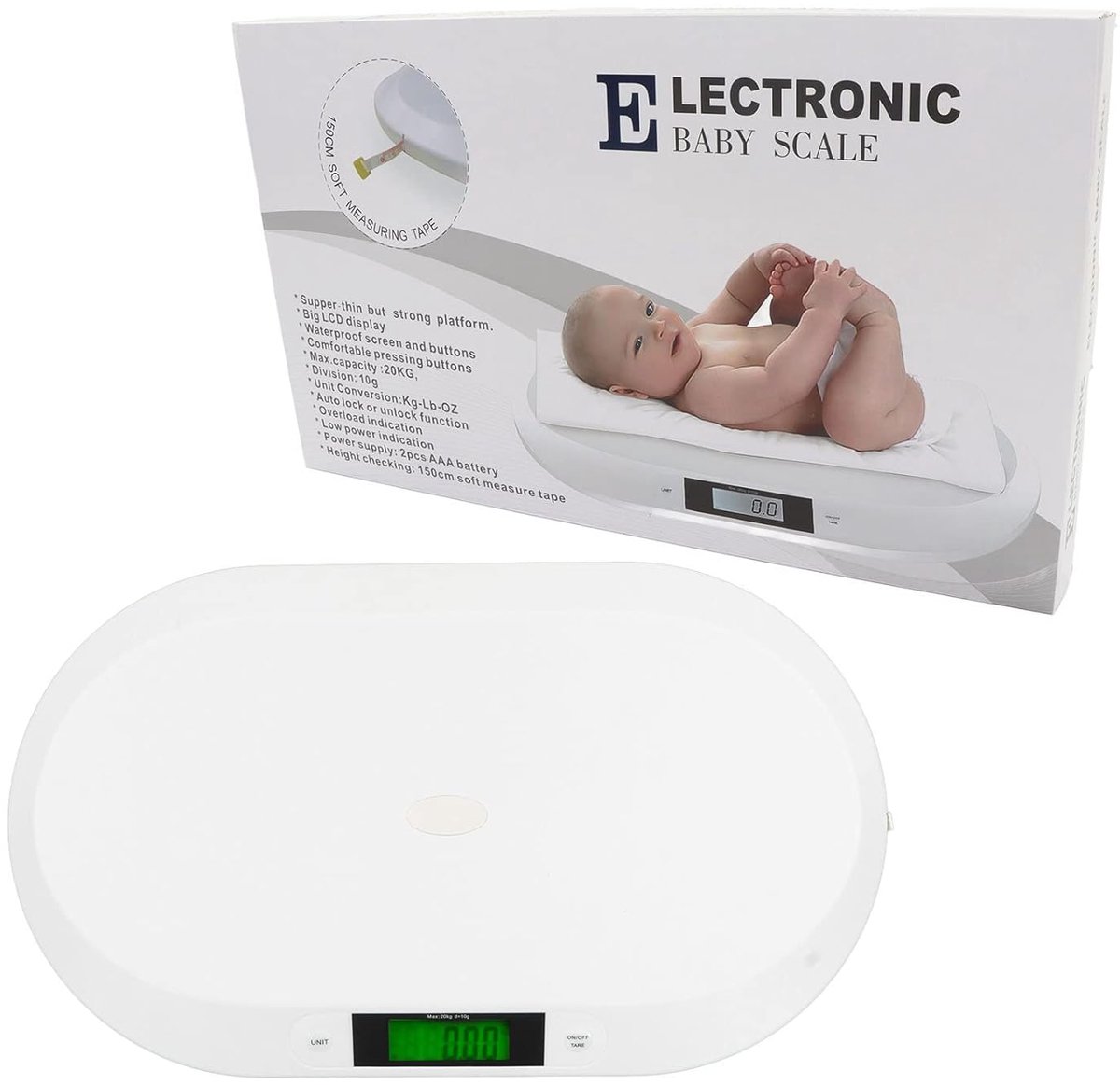 Digitale Baby Weegschaal - Peuter Balans - Gewicht Meten - Tare Functie - Tot 20kg - Wit