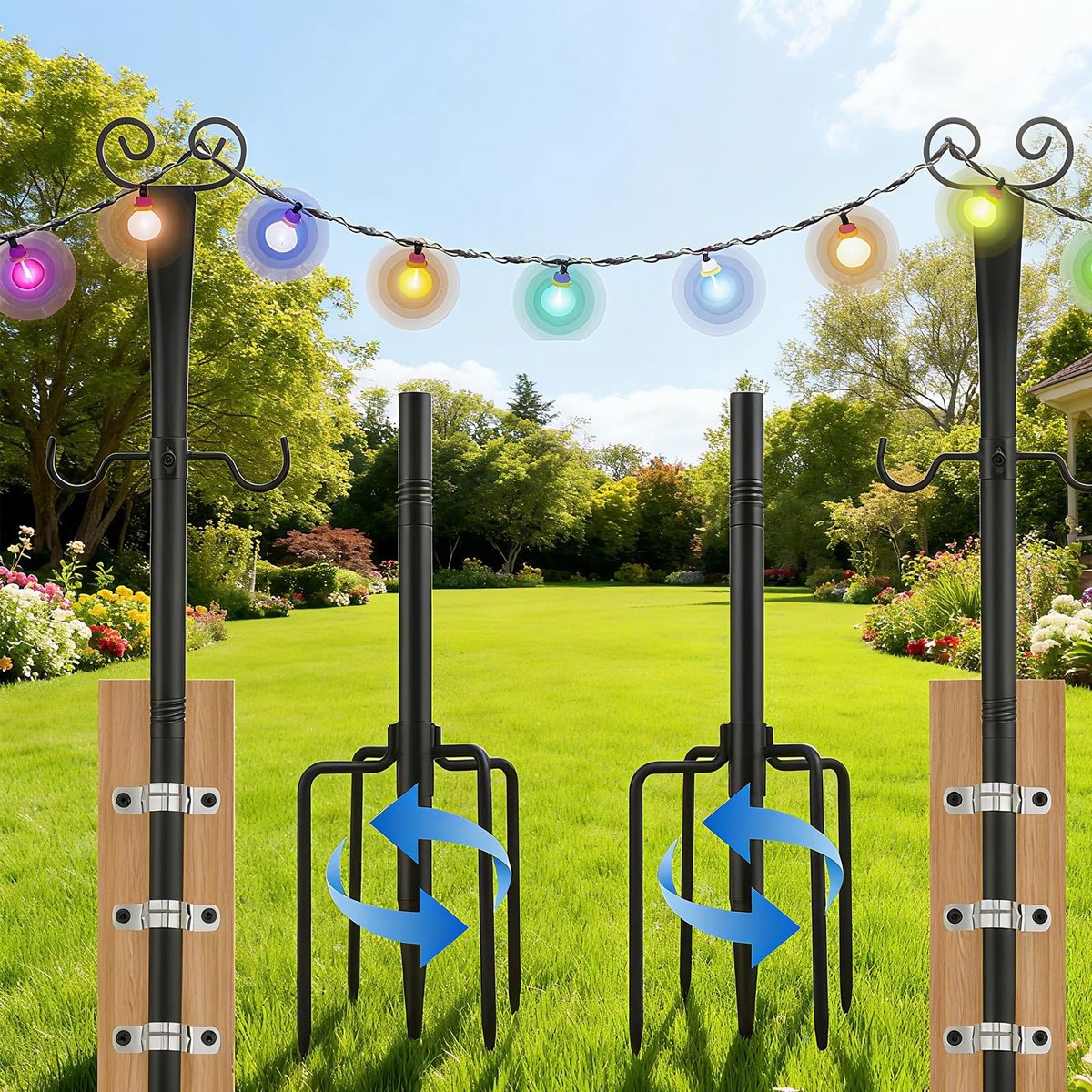 Dailygoods- Lichtsnoer 2-Pack 2.7m - Koolstofstaal - Bevestigingen - S-Haken - Voor Buiten - Tuin/Terras/Kerst - Tuinverlichting