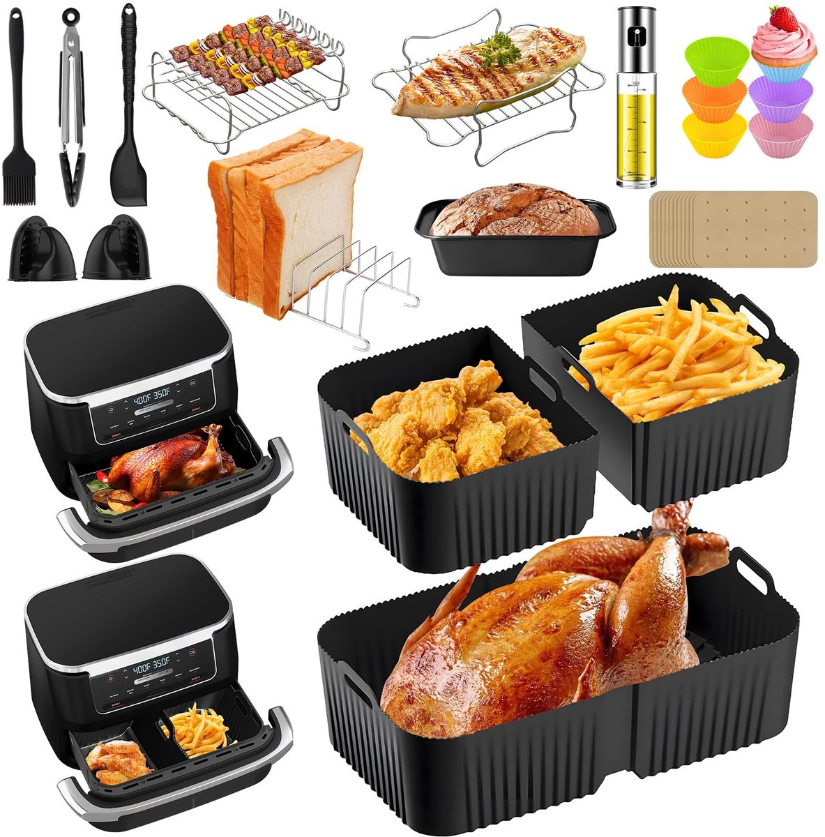 Dailygoods - Airfryer Accessoires voor Ninja Foodi Flexdrawer - Inclusief Siliconen Vormen en Extra Accessoires