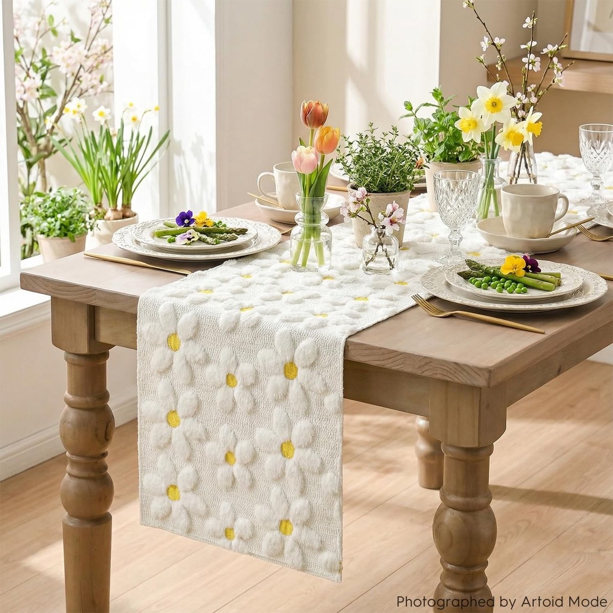 Dailygoods - Zachte Pluche Imitatiebont Tafelloper Crèmewit - 33x153 cm