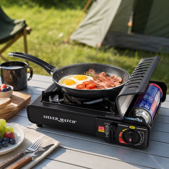 Silver Match Camping Kooktoestel - Camping Gasstel met Draagkoffer - Gasfornuis 2000 Watt - Gastoestel Camping 1 pit - Zwart — afbeelding 4