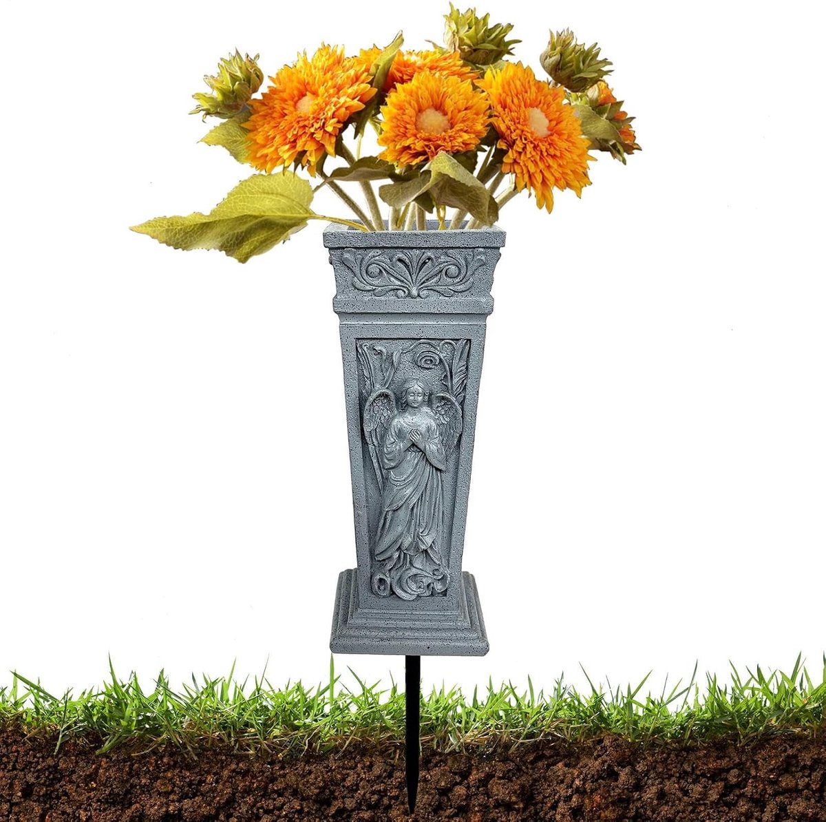 Grafvaas met Spike - Herdenkingsvaas Buiten - Bloemen Presenteren - Windbestendige Montage - 30 x 15 x 15 cm - Antraciet