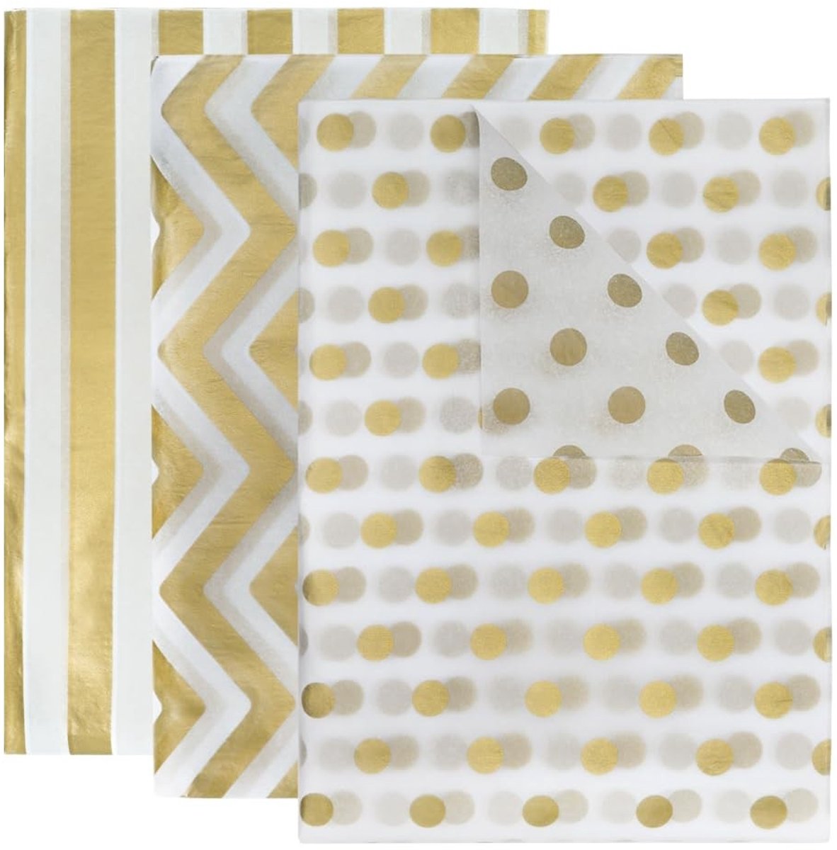 Dailygoods - GOIYZTTR 60 Vellen Metallic Zijdepapier Goud Wit Metallic Cadeau Inpakzijdepapier 50 x 35cm Bulk 3 Stijl Decoratieve Verpakking voor Cadeauzakjes Feestdecoratie, DIY Kunst en Ambachten