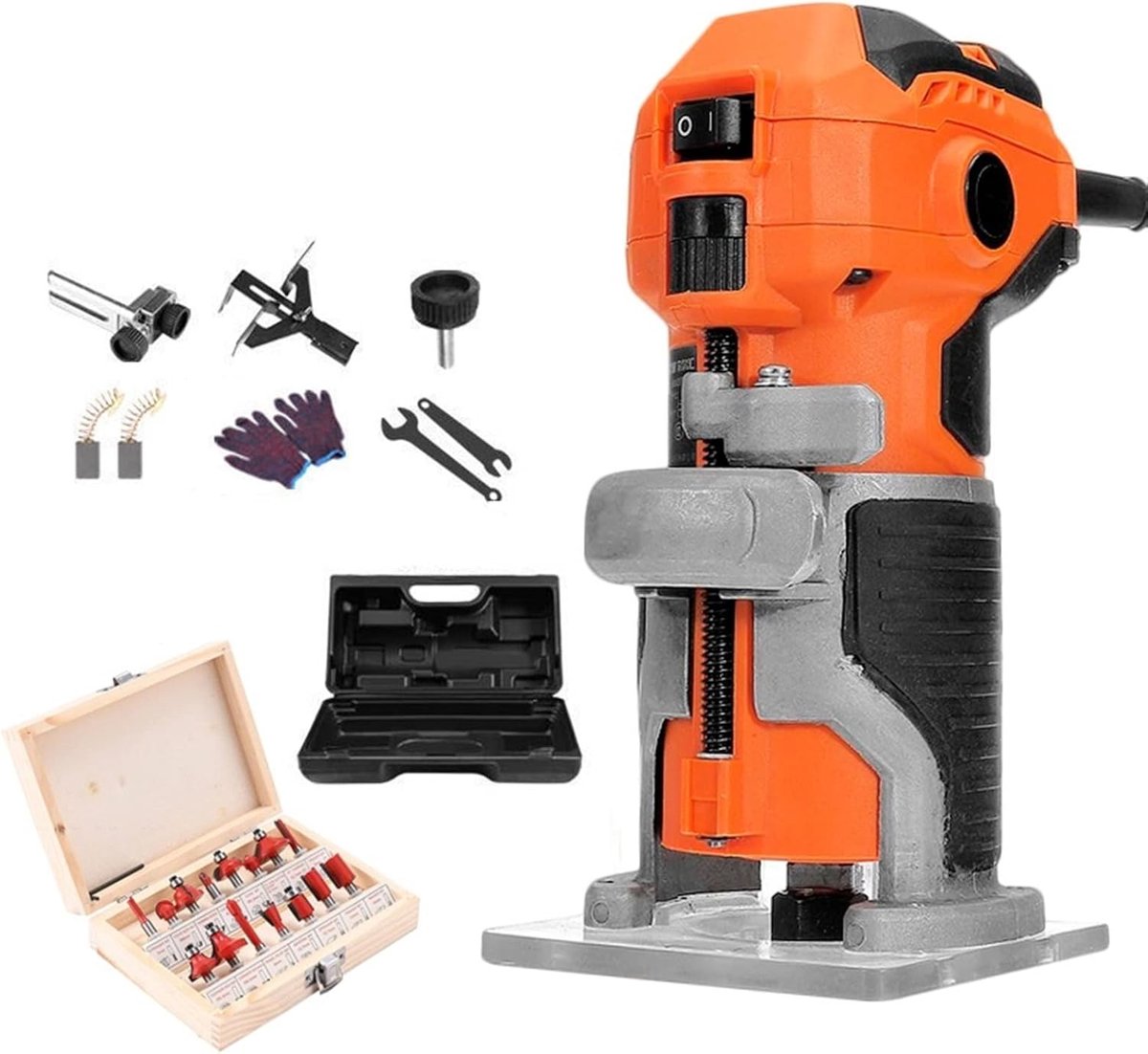 Elektrische Trimmer - Houtbewerking Tool - Rand Afwerken - Aluminium Basis - 6.35mm Spantang - Oranje