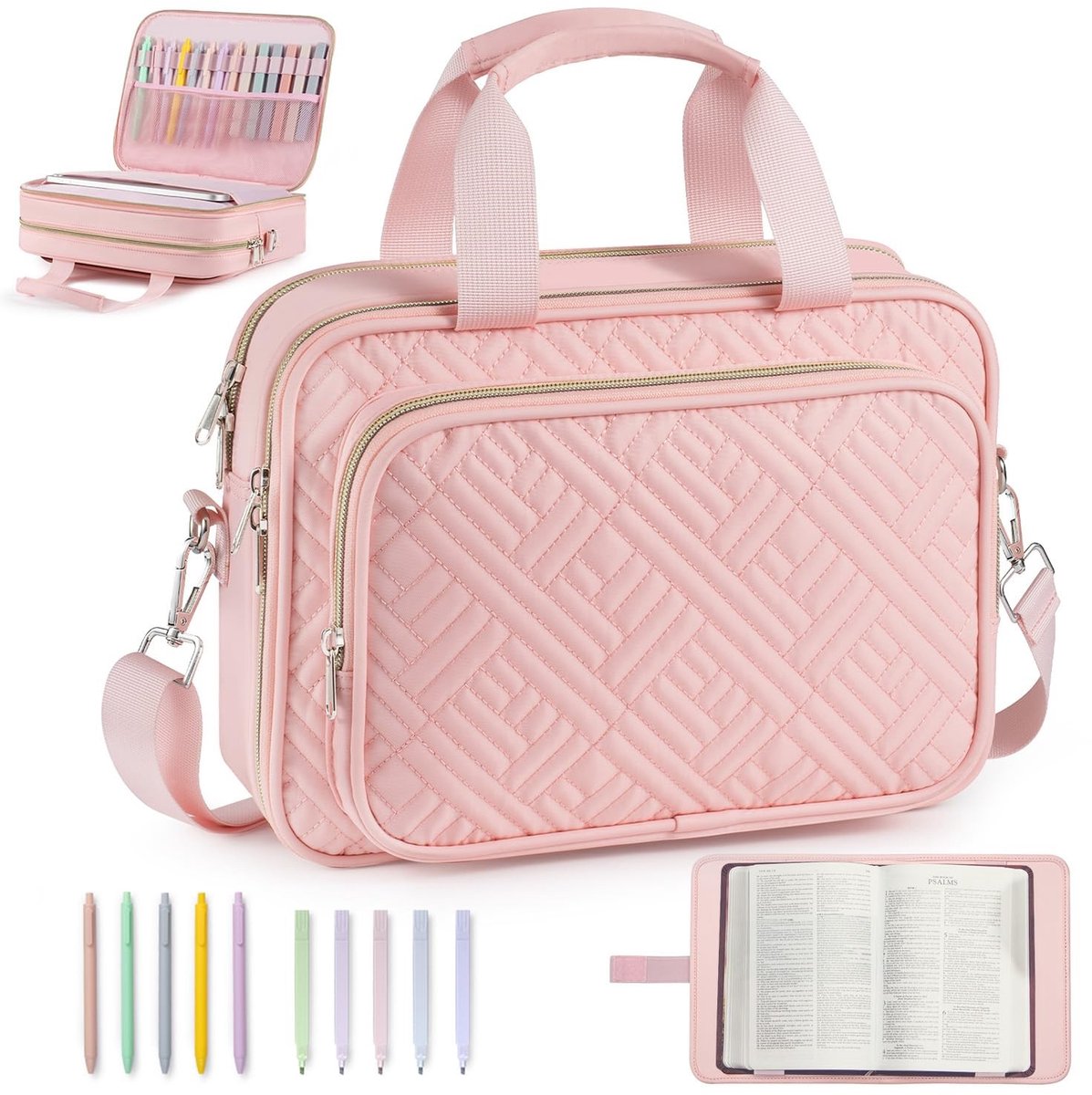 Dailygoods- Bijbelhoes voor Vrouwen - Boekomslag met Schouderriem - Draagtas voor Dagboek - Organizer met Compartimenten - Inclusief Bijbelmarkeerstiften - Ruimte voor 11-inch Tablet - Bijbeltas