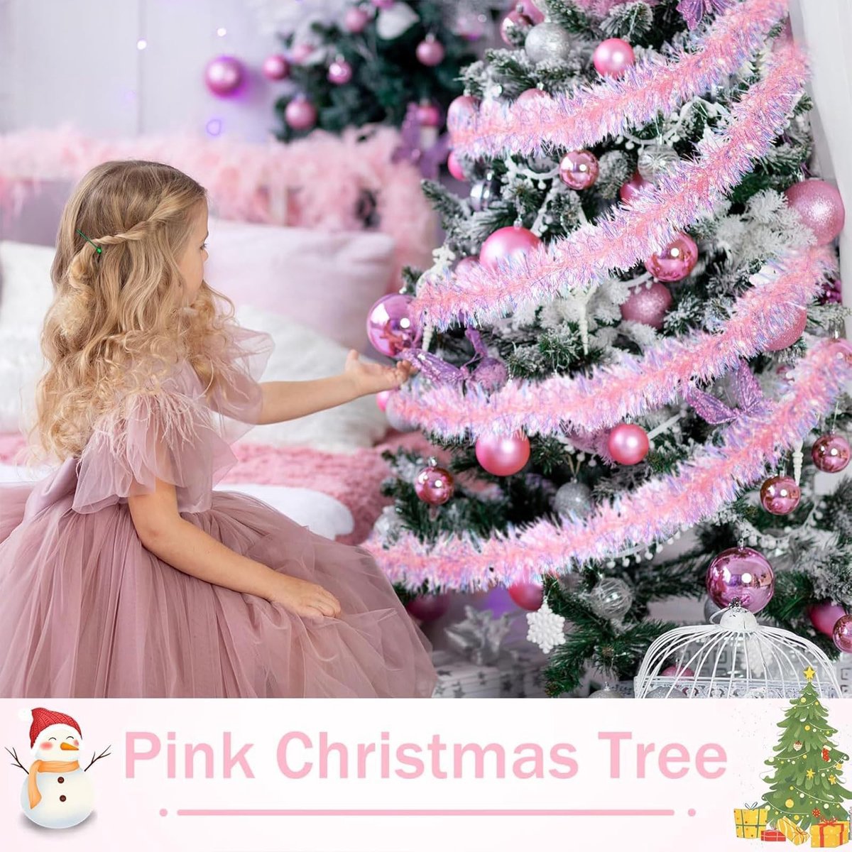 Dailygoods - 5 stuks kerstklatergoud, 2 meter roze glanzend klatergoud slinger, kerstboom klatergoud 9 cm breed, kerstdecoratiesklatergoud voor kerstboom, trap, thuisfeest, kantoordecoratie – foto 8
