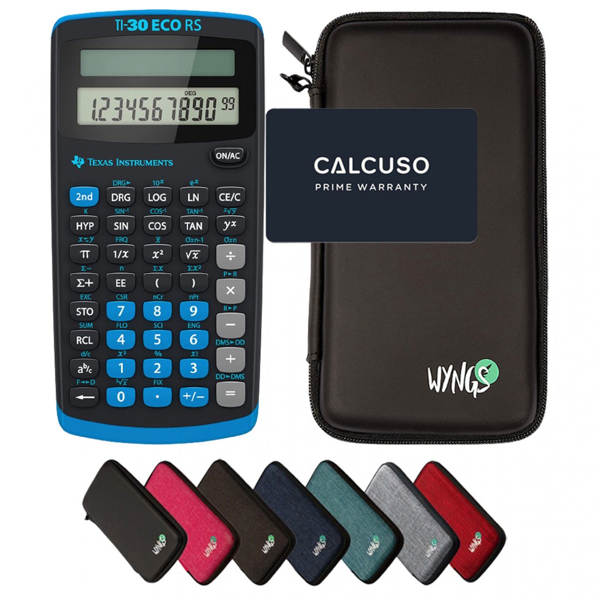 TI-30 ECO RS incl. WYNGS Beschermhoes Zwart - Wetenschappelijke Rekenmachine - Basis Pakket