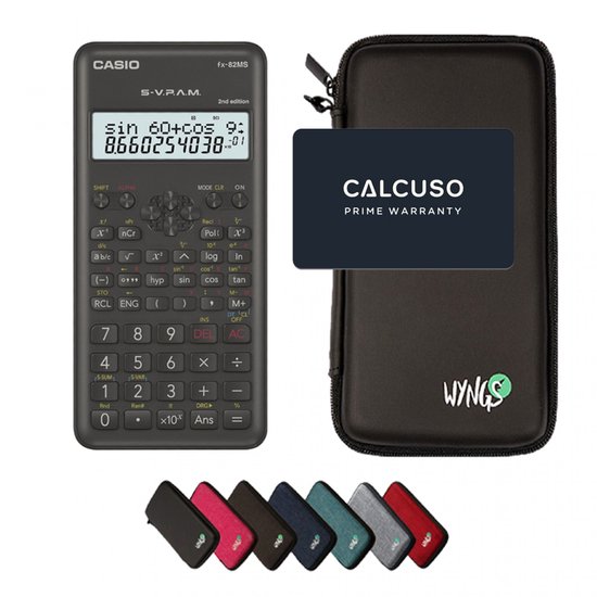 Casio fx-82MS 2nd edition incl. WYNGS Beschermhoes Zwart - Wetenschappelijke Rekenmachine - Basis Pakket