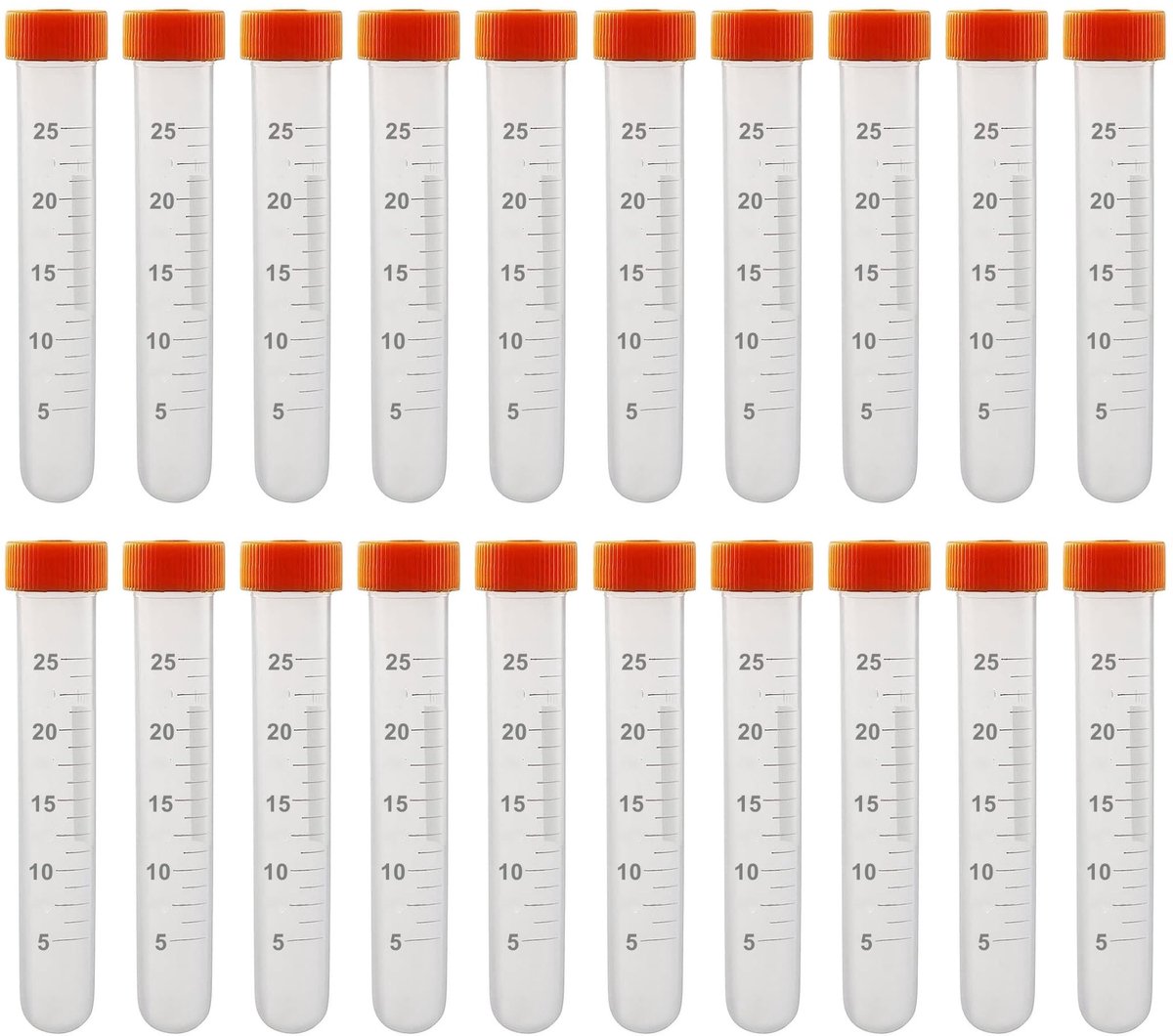 Dailygoods- Reageerbuisjes 20 Stuks - Kunststof - Schroefdop - Transparant - Centrifugebuisjes - Afdichtdop - Kalibratie 5-25 ml - Testbuizen