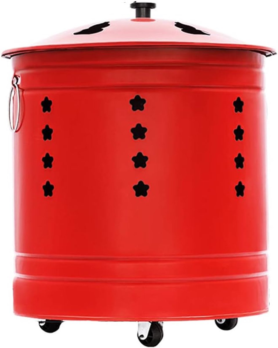 Brandvat Set - Vuurkorf Metaal - Afval Verbranden - Ventilatie Gaten - 33x39.5cm - Rood