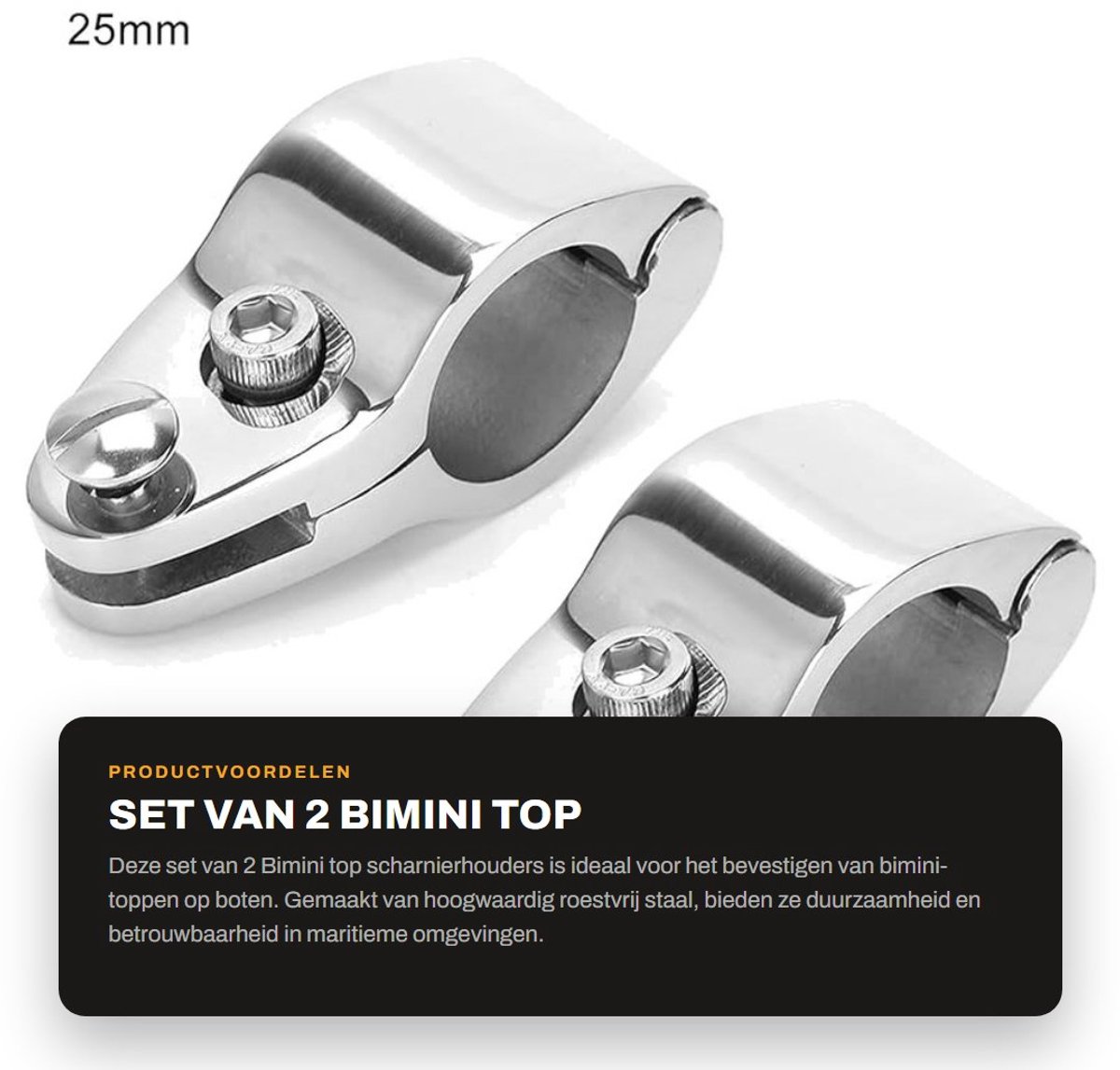 Dailygoods- Bimini Top - 2-delig - Scharnier Houder - Buiskoppeling - Buisklem - Roestvrij Staal - Corrosieweerstand - Bootaccessoires