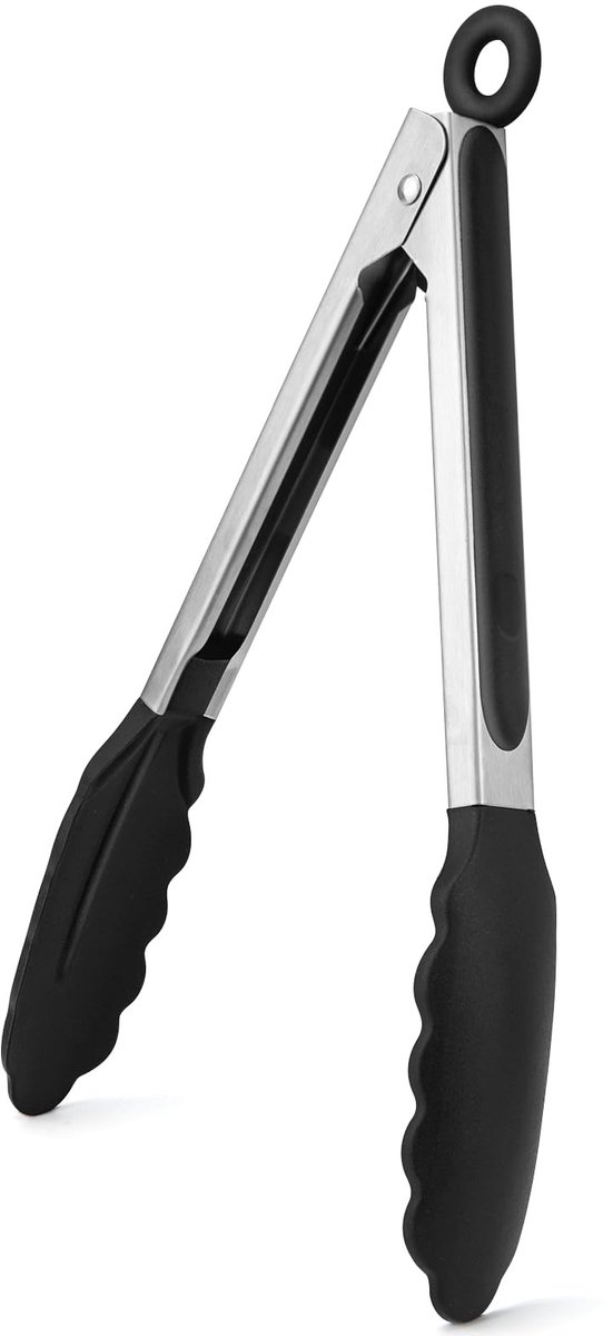 Dailygoods- Grilltang 23 cm Hittebestendig - Keukentang RVS/Siliconen - Vleestang - Antiaanbak - Lichtgewicht - Zijdezacht Handvat