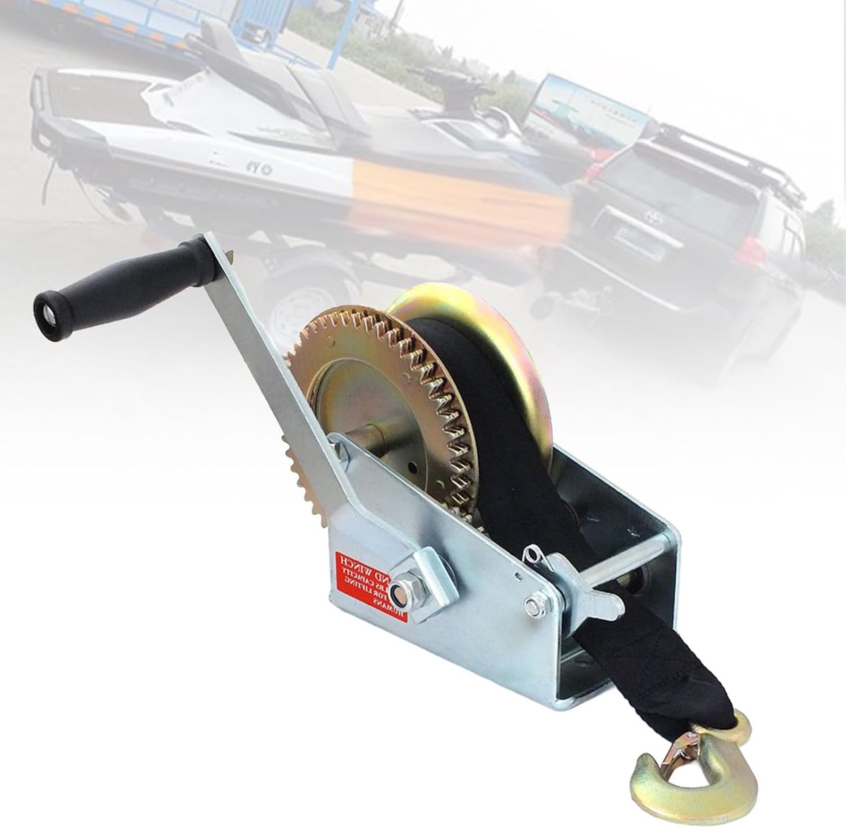 Handlier Polyester Band - Sleutel Lier - Voertuigen Slepen - Roestvrijstalen Constructie - 227 kg Capaciteit - Zwart
