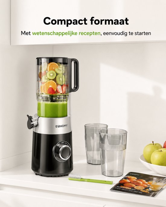Seth Select Slowjuicer met 135 mm Vulopening - Koudedrukpers 220W met Drievoudig Filtersysteem - 0,7 Liter voor Fruit en Groenten - Zwart — afbeelding 4