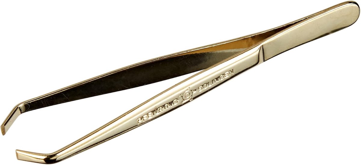 Pincet verguld - Wenkbrauwpincet gebogen - Nauwkeurig Haren Verwijderen - Handgeslepen braamvrij - 9 cm - Goudkleurig