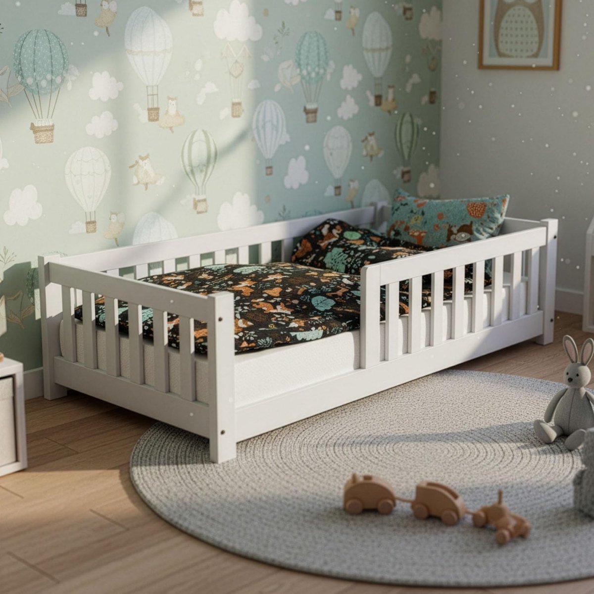 Kinderbed - Lage Bed - Veilig Slapen - Met Valbeveiliging - 80x160 cm - Wit