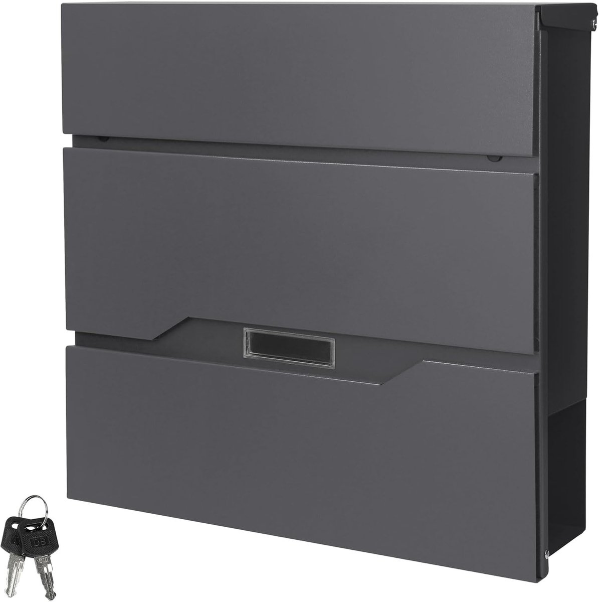 Design brievenbus - Krantenvak naamplaatje - Post veilig ontvangen - Gepoedercoat roestvrij staal - 37x11x36.5 cm - Antraciet