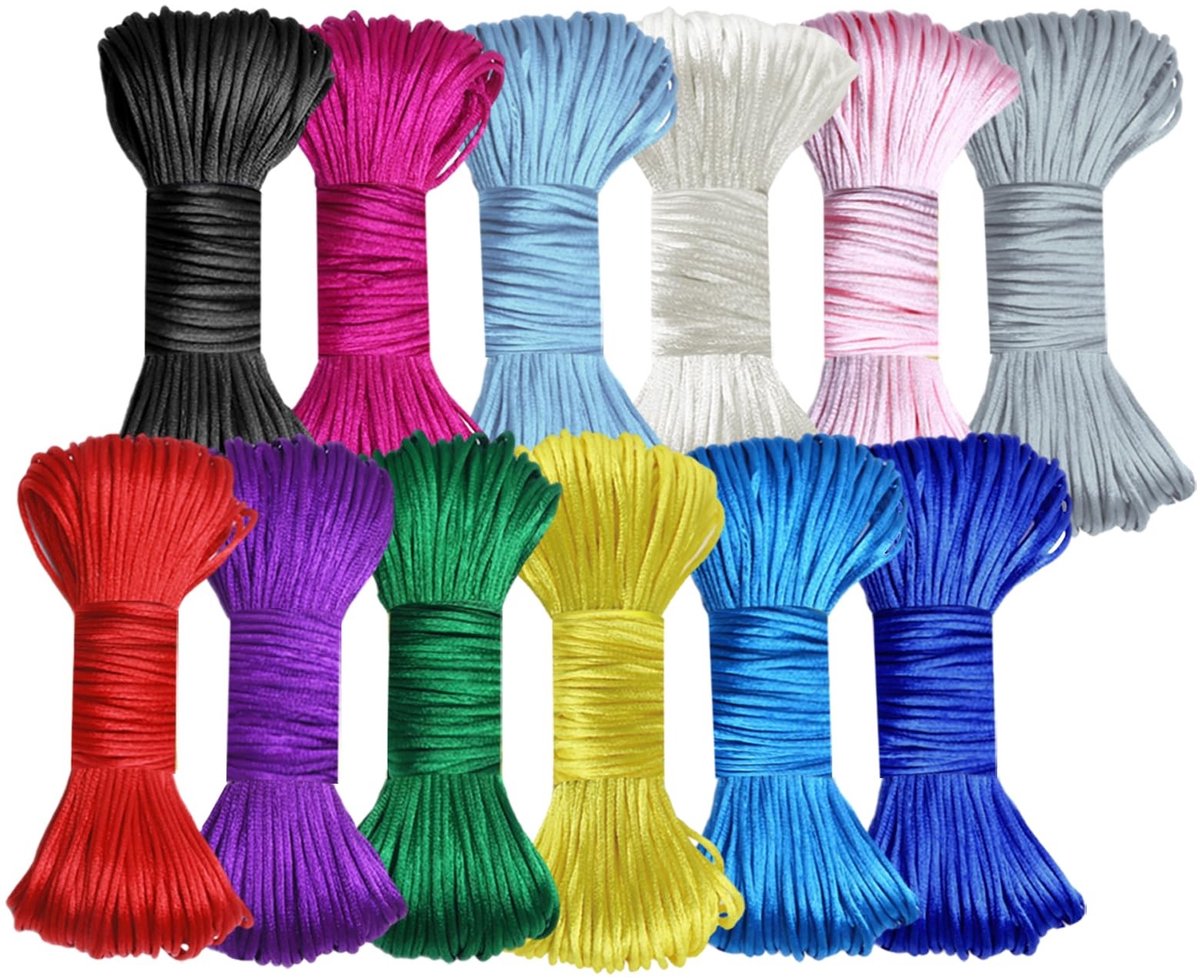 Dailygoods- Nylon Koord 1,5 mm - 12 Kleuren - Satijnen Touw - Vriendschapsbanden - Handwerk - Zacht en Duurzaam Materiaal - Sieradenkoord
