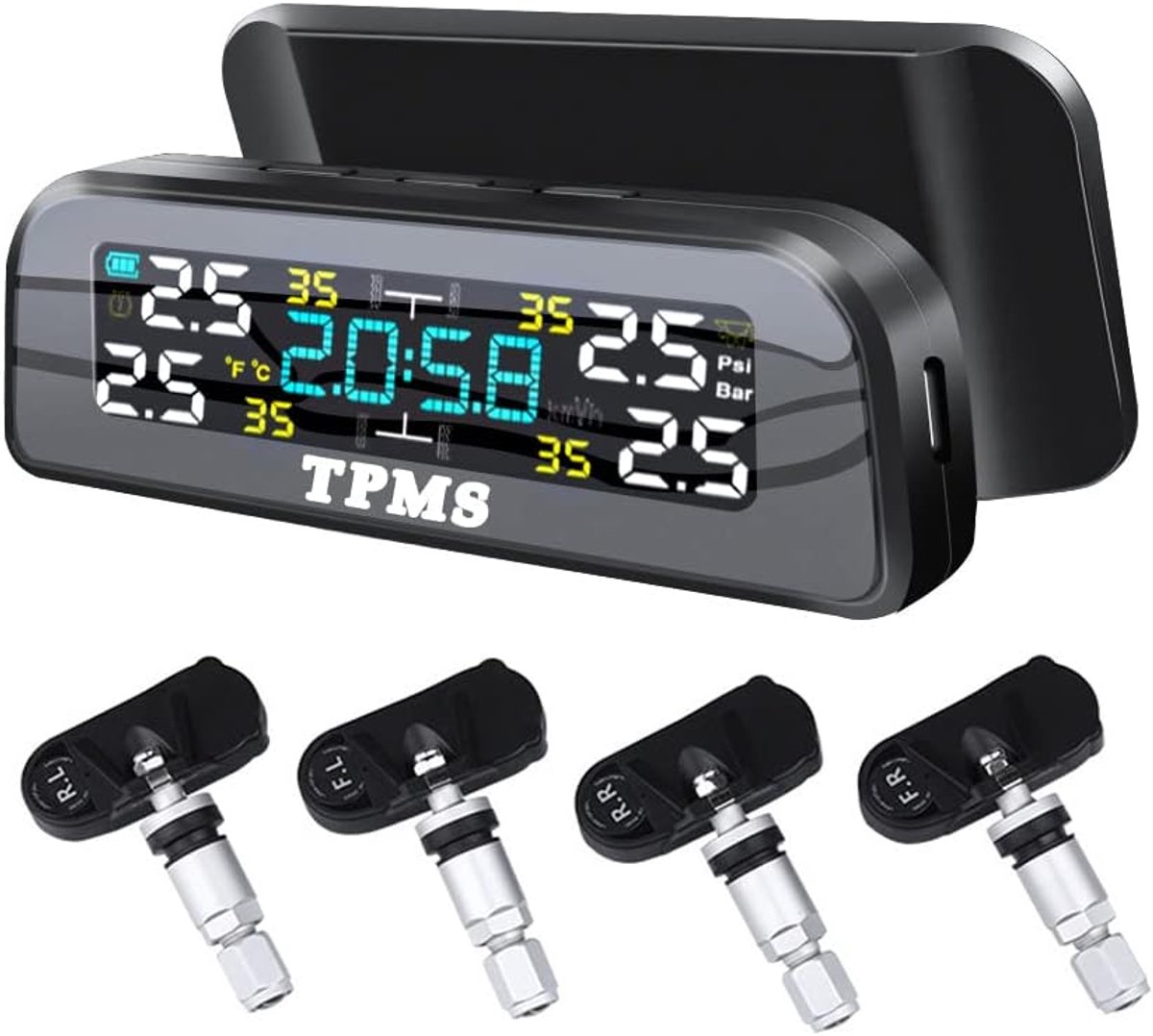 Banden Druk Monitor - Banden Alarm - Veilig Rijden - Zonne-energie Opladen - Universeel - Zwart
