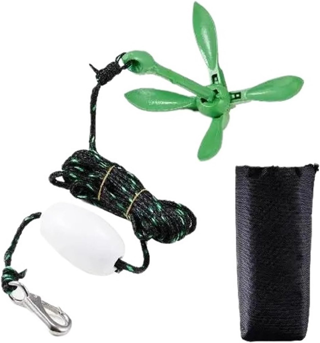 Anker touw set - Watersport benodigdheden - Kleine boten vastleggen - Anti-zeewater corrosie - 8 meter touw - Groen
