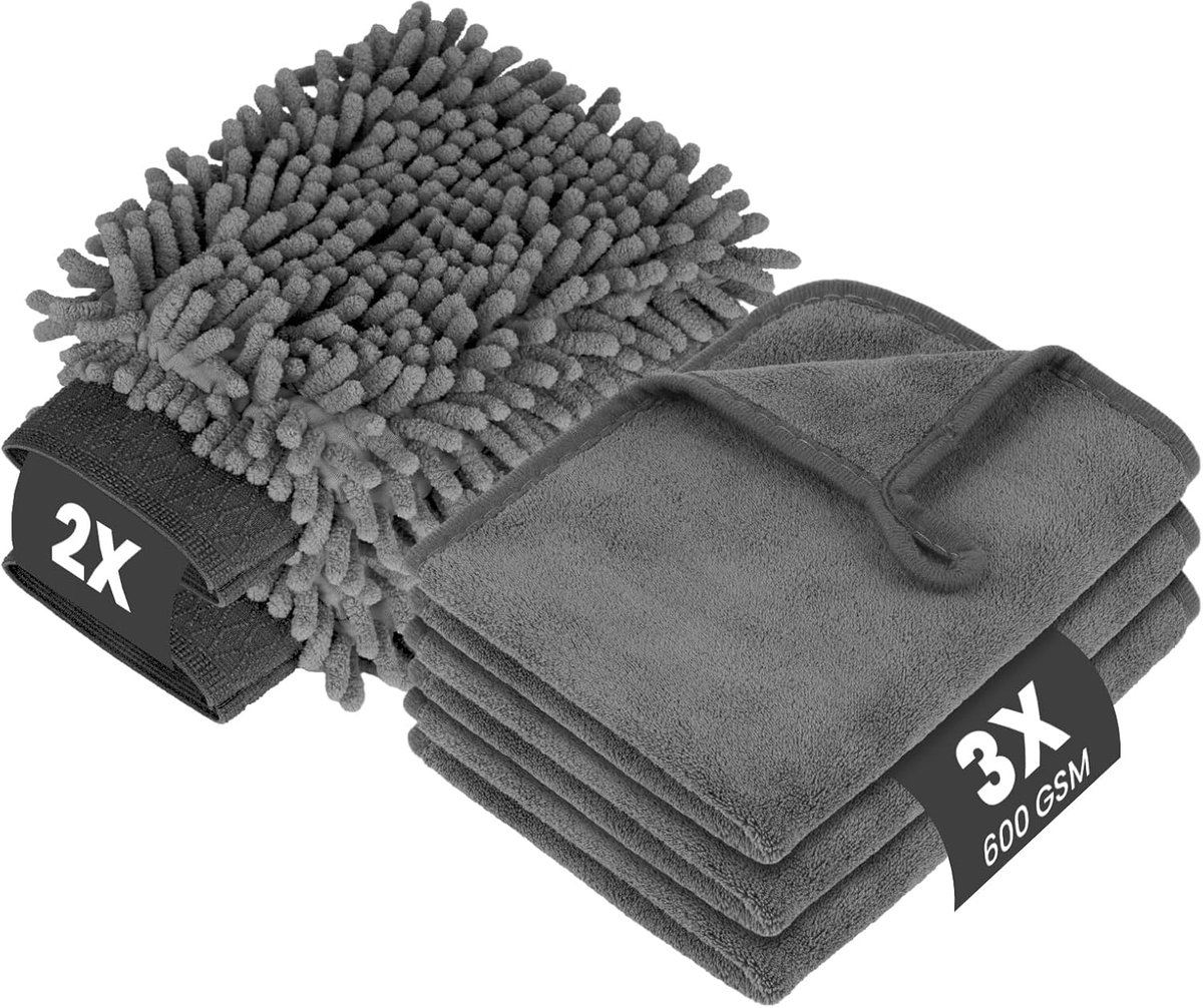 Autowasset Set - Reinigingsdoeken Washandjes - Auto Poetsen - Zeer Absorberend 600 GSM - 40 x 30 cm - Koraal Fleece