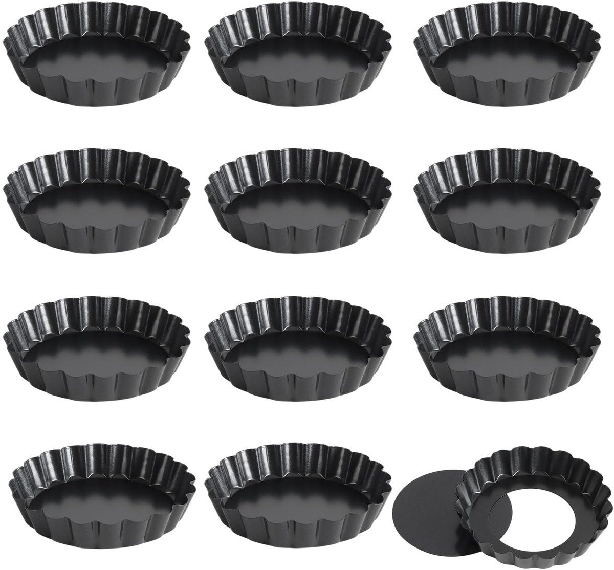 Dailygoods- Taartvorm 10x2,5 cm - Set van 12 - Gecanneleerd - Antiaanbaklaag - Duurzaam staal - Ideaal voor mini-taarten - Bakvorm
