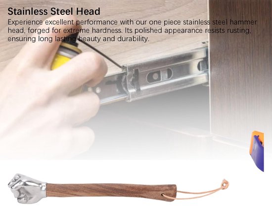 Dailygoods- Handhamer Roestvrijstalen Kop - Houten Handvat - Antislip Grip - Veelzijdig Gereedschap - Duurzaam Ontwerp - Geschikt voor Bouw en Tuinieren - Hamer van Dailygoods — afbeelding 3