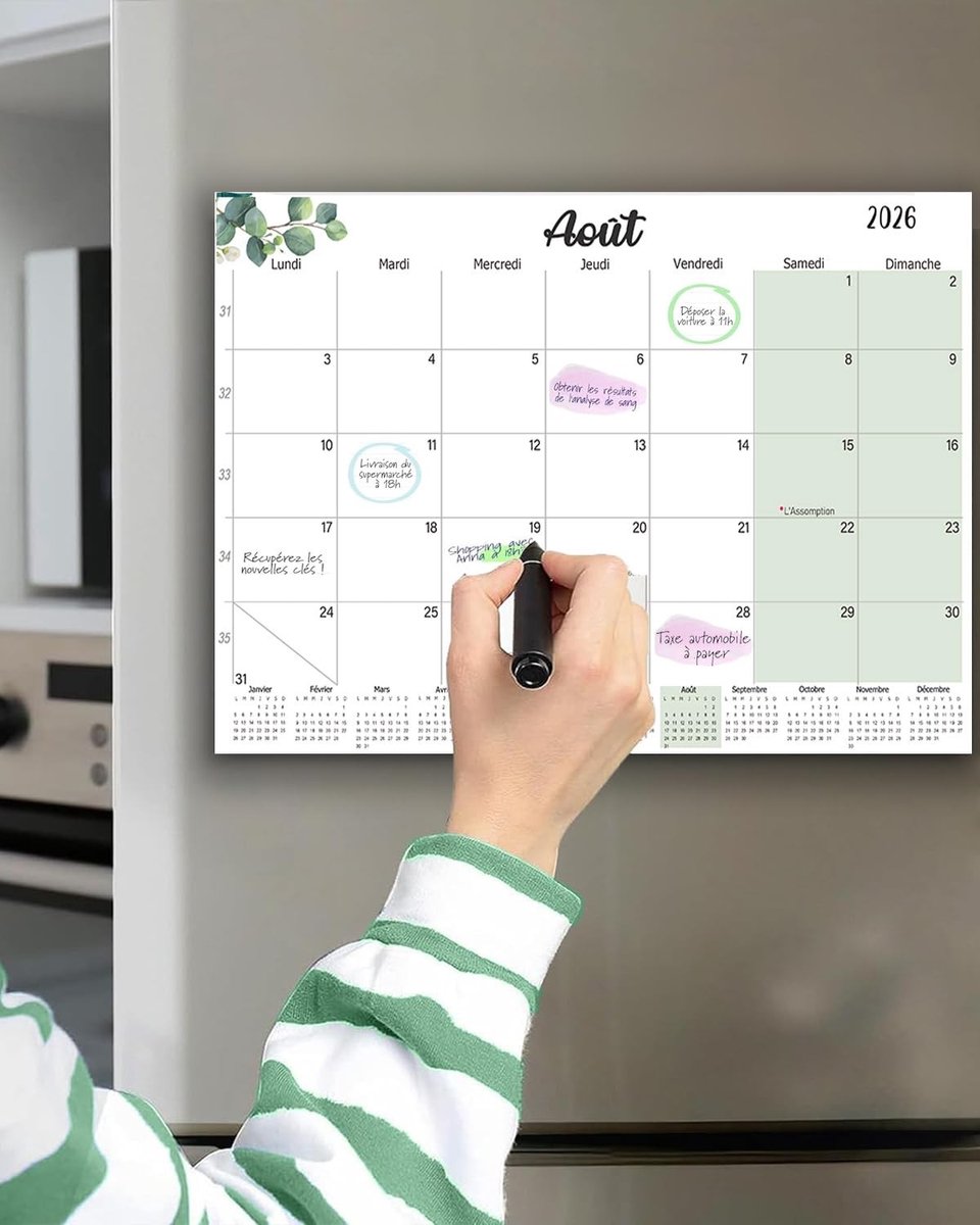 Dailygoods- Koelkastkalender Magnetisch 32 x 22 cm - Familiekalender 2026/2027 - Maandplanner - Adventskalender - Organizer - Planning