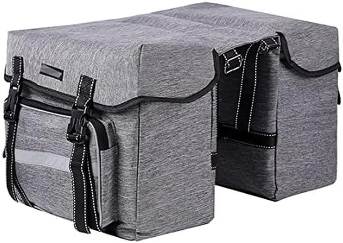 Fiets bagagedrager tas - Dubbele fietstas - Spullen vervoeren - Reflecterende strips - 25L inhoud - Grijs