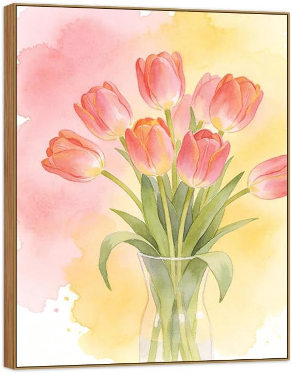 Canvas Schilderij - Wanddecoratie - Woonkamer Aankleden - Houten Lijst - 65x50cm - Multicolor