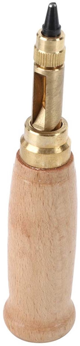 Dailygoods- Perforator Vervangbare Kop - Stil Ponsen - Handig en Snel - Duurzaam Gebruik - Massief Houten Handvat - 130 mm Lengte - Leerpunt