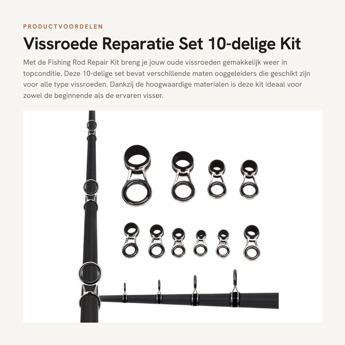 Dailygoods- Hengelonderdelen Antiknoop - Hengel Reparatie Set - 5 Maten - 10 Stuks - Roestvrij Staal/Ceramiek - Duurzaam Materiaal - Hengelreparatieset