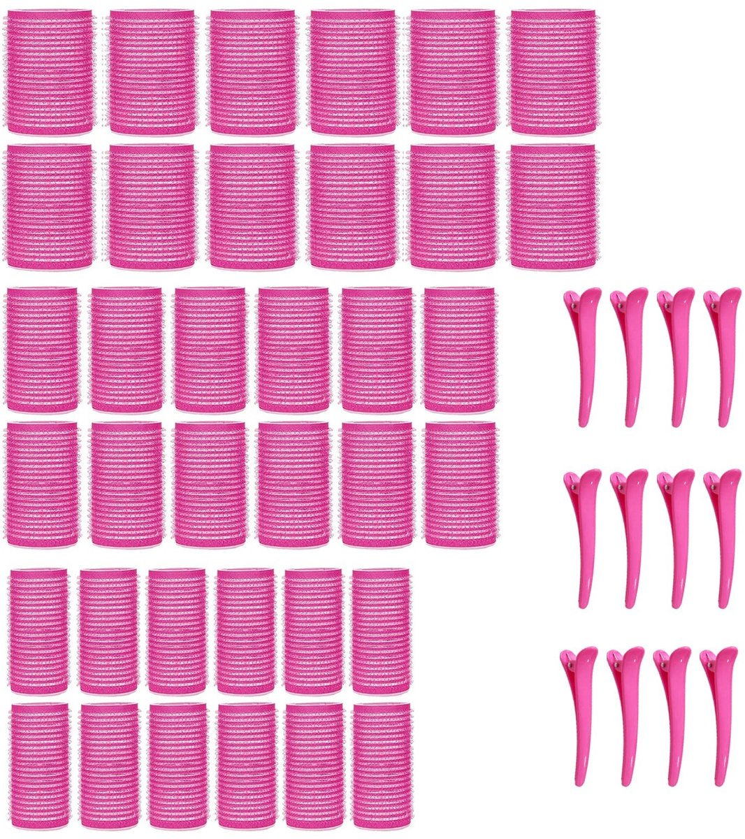 Dailygoods - KEYRI 48 stuks haarrollers set haarrollers met clips zelfgrip jumbo haarroller geen warmte warmte haarroller voor lang, medium kort haar styling kapsalon kappers krulspelden (roze, 3 maten)