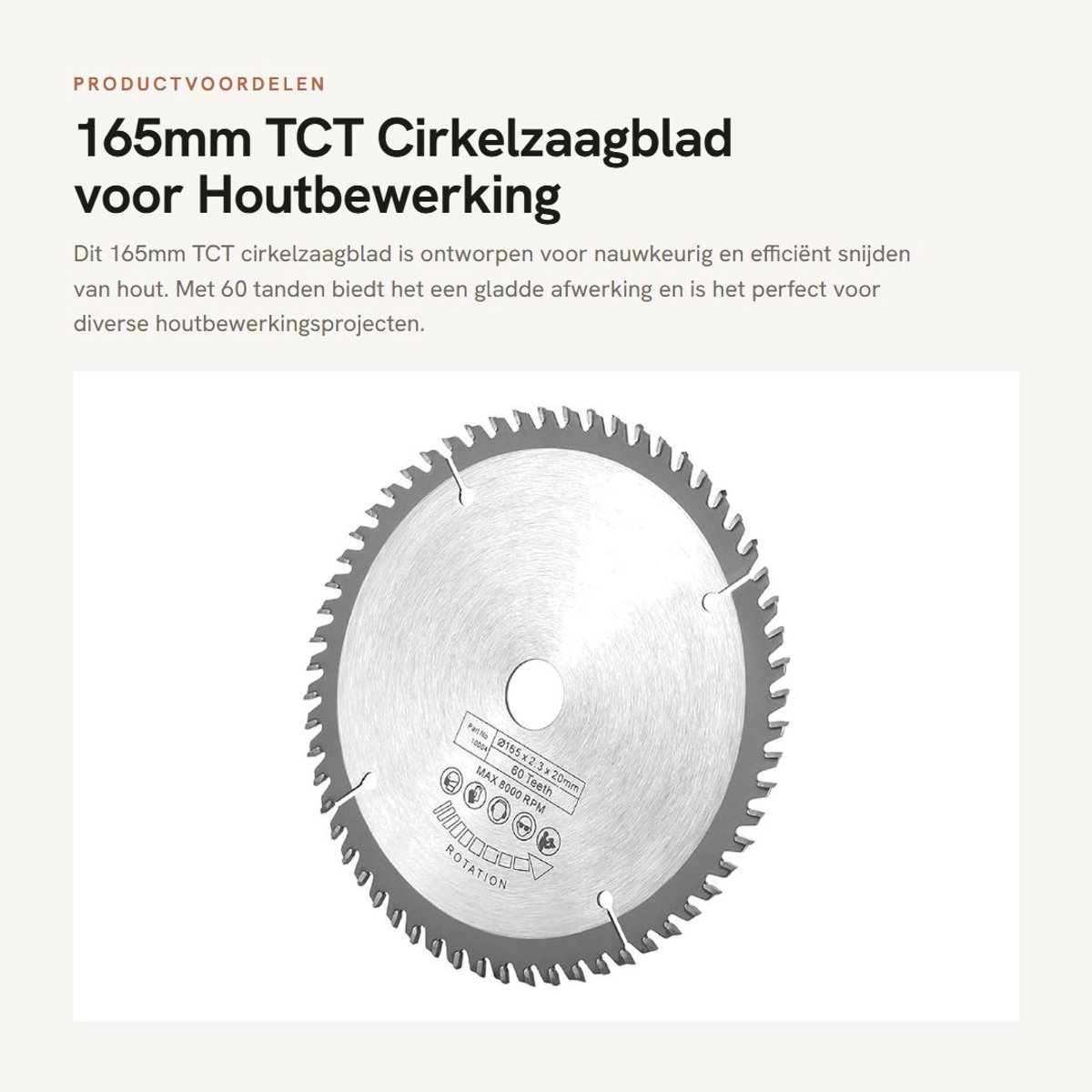 Dailygoods- Cirkelzaagblad 165 mm - TCT Zaagblad - 60 Tanden - Houtbewerking - Inclusief Reductie Ringen - Geschikt voor Ronde Sneden