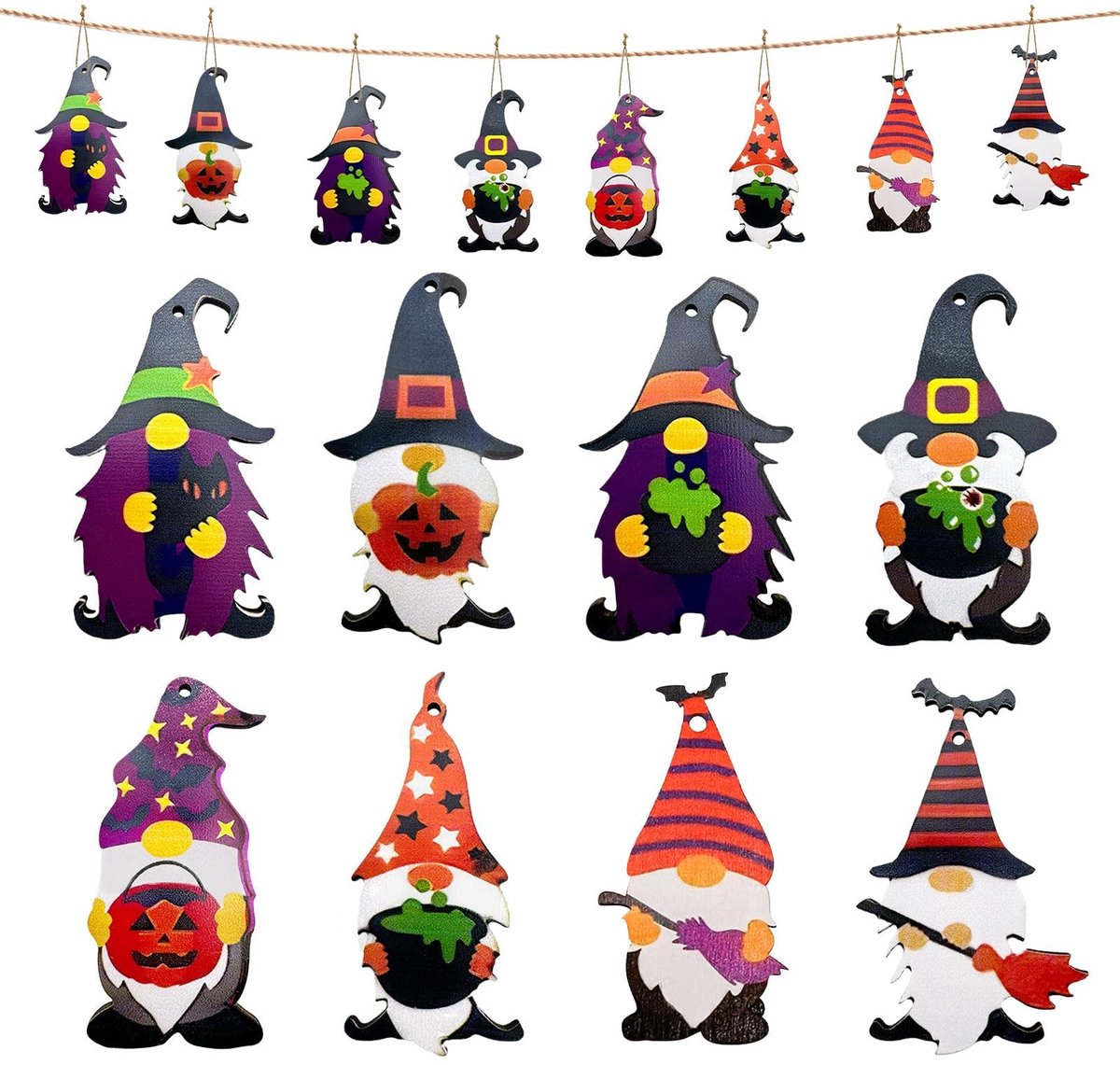 MTTproducts- Houten Kabouters 24 Stuks - Herfstdecoratie - DIY Hangers - Creatief Knutselen - Houten Figuren - Afmetingen 8 x 4,2 cm - Decoratiefiguren