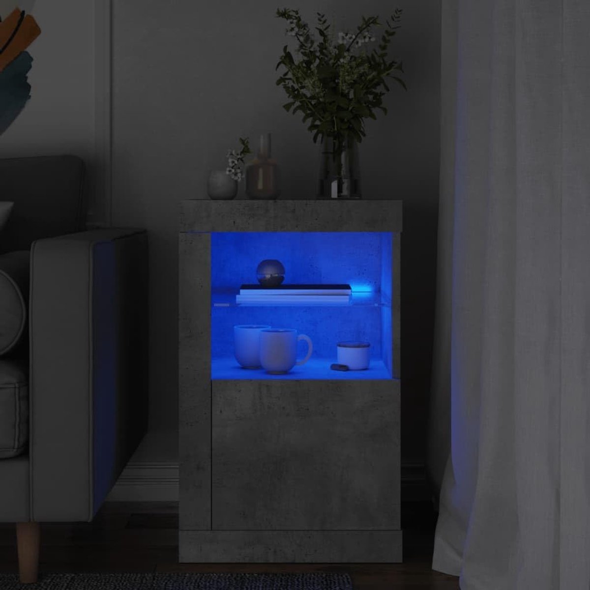 Opbergkast LED - Bijzettafel - Decoratieve Opslag - RGB Verlichting - 41 x 37 x 67 cm - Beton Grijs