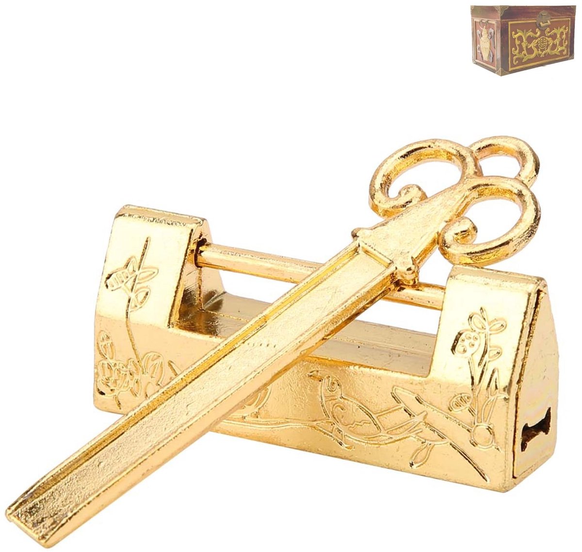 Dailygoods- Hangslot Vintage - Mini Hangslot - Chinese Stijl - Zinklegering - 4x1.8 cm - Antiek Ontwerp - Vintage Slot